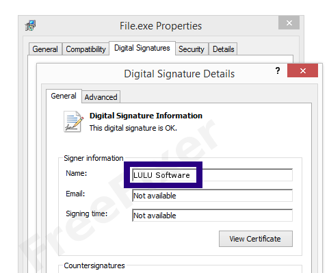 Screenshot of the LULU Software certificate